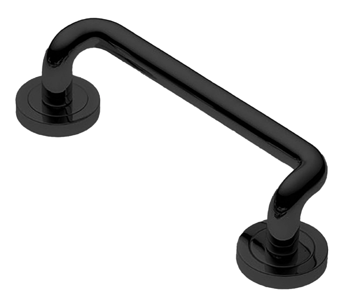 Ручка-скоба дверная SNAKE PH NERO на круглой розетке, цвет черный, латунь фото купить в Тольятти