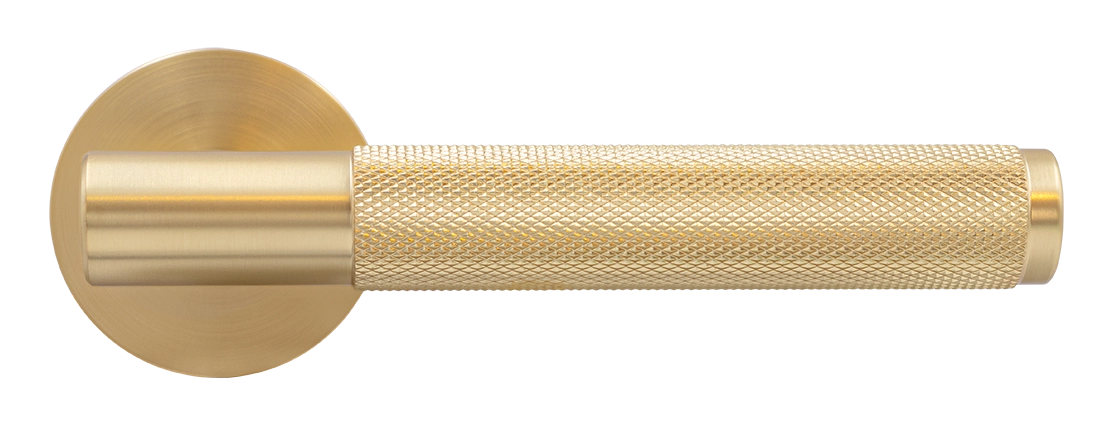 Ручка дверная AZRIELI MH-57-R6T MSG раздельная на круглой розетке, цвет матовый сатинированный золото, ЦАМ фото купить в Тольятти