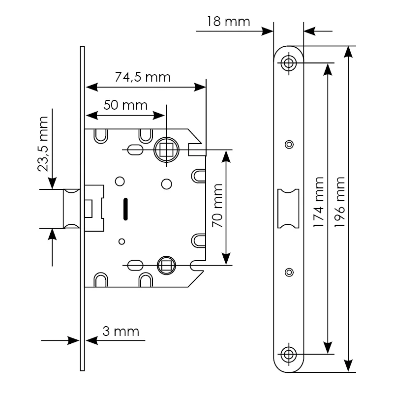 Защелка межкомнатная 1870P SN -IND SP-1 с ответной планкой, бесшумная сантехническая, цвет никель фото купить в Тольятти