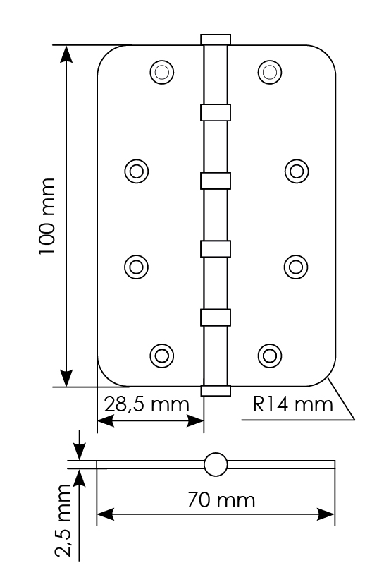Петля стальная MSN-C 100X70X2.5-4BB SN скругленная универсальная с подшипником, вес полотна до 40 кг, цвет белый никель фото купить в Тольятти