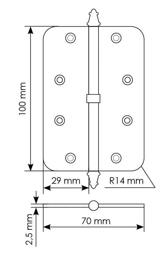 Петля разъемная MS-C 100X70X2.5 SG L левая с коронкой скругленная, врезная, цвет мат.золото, сталь фото купить в Тольятти