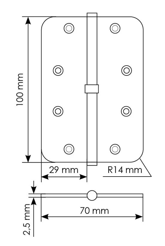 MSD-C 100X70X2.5 AB L, петля стальная скругленная левая без коронки, цвет - бронза фото купить в Тольятти