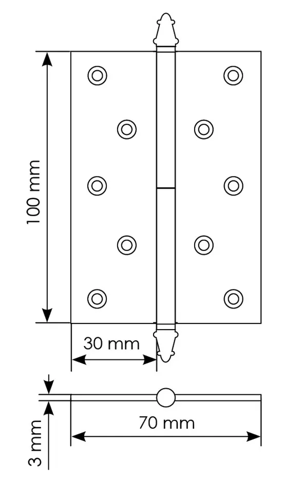 Петля карточная латунная разъемная MB 100X70X3 SC L C с коронкой левая, врезная, цвет матовый хром фото купить в Тольятти