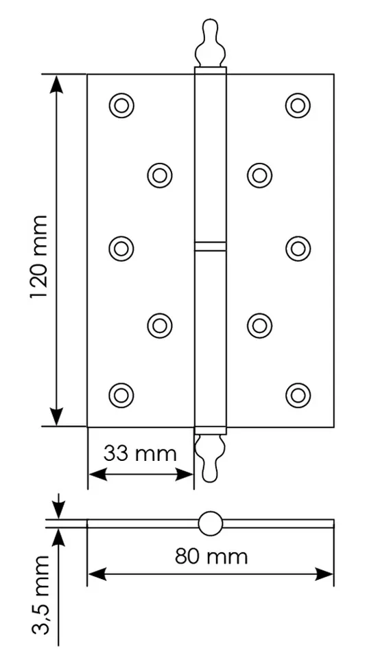 Петля карточная разъемная латунная MB 120X80X3.5 SG L C с коронкой левая, верзная, цвет матовое золото фото купить в Тольятти