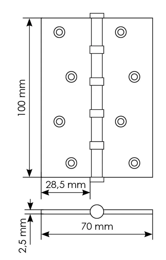 Петля универсальная карточная MS 100X70X2.5-4BB W стальная, врезная, цвет белый, сталь фото купить в Тольятти